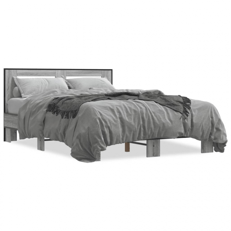 Bettgestell Grau Sonoma 135x190 cm Holzwerkstoff und Metall