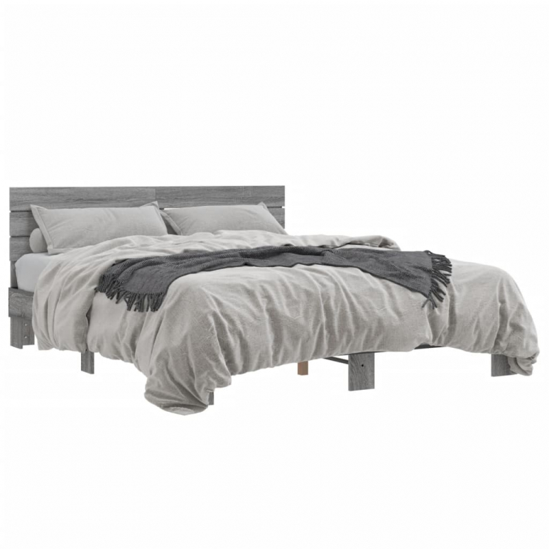 Bettgestell Grau Sonoma 150x200 cm Holzwerkstoff und Metall