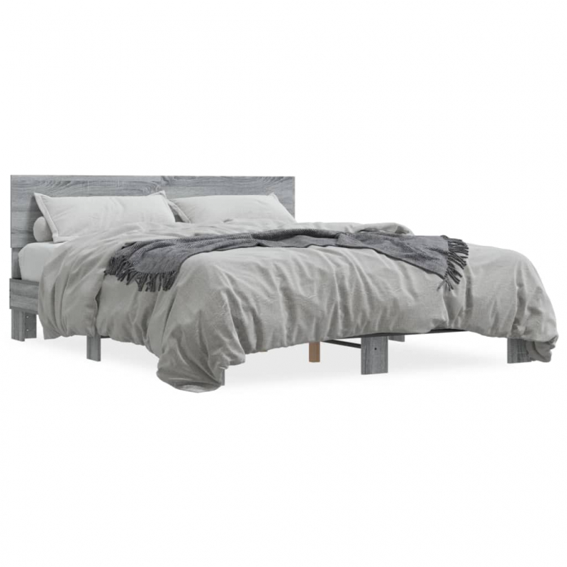 Bettgestell Grau Sonoma 150x200 cm Holzwerkstoff und Metall