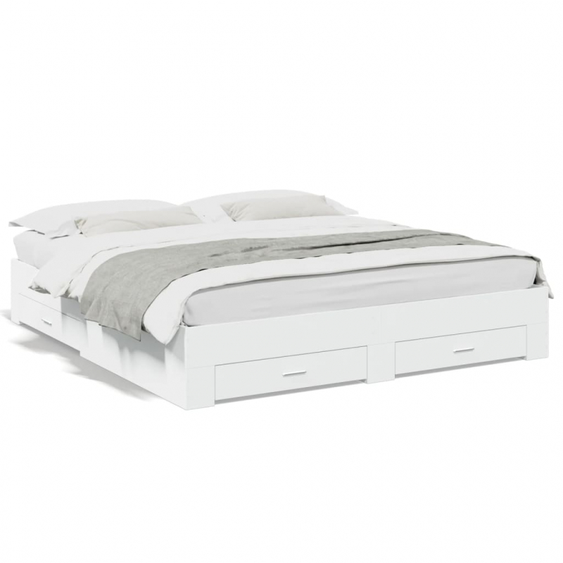 Bettgestell mit Schubladen Weiß 180x200 cm Holzwerkstoff