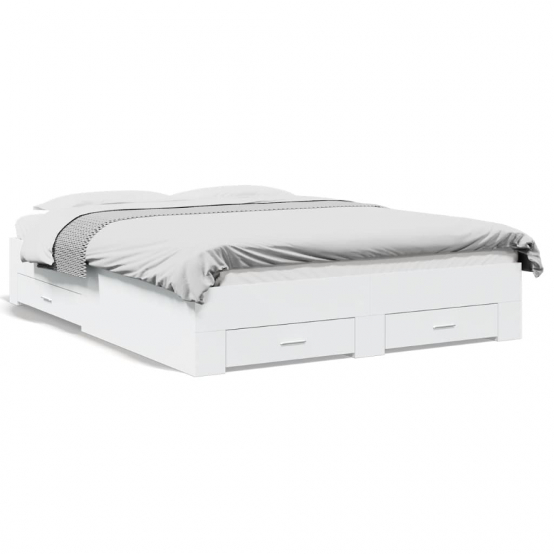 Bettgestell mit Schubladen Weiß 160x200 cm Holzwerkstoff