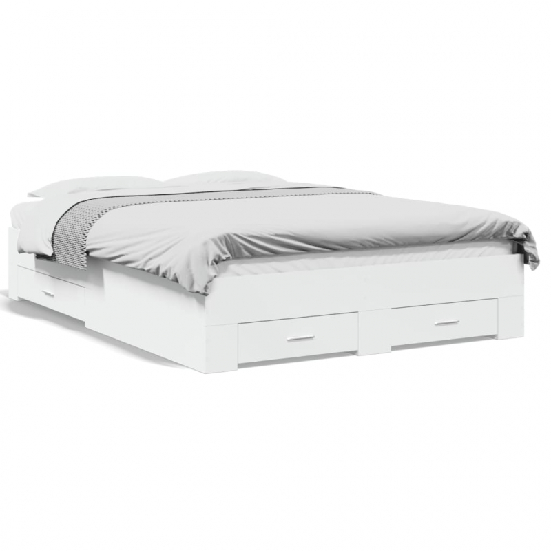 Bettgestell mit Schubladen Weiß 135 x 190 cm Holzwerkstoff
