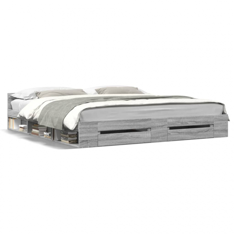 Bettgestell mit Schubladen Grau Sonoma 200x200cm Holzwerkstoff