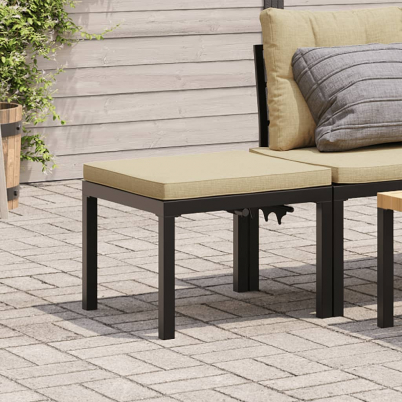 Gartenhocker mit Kissen Schwarz Pulverbeschichteter Stahl