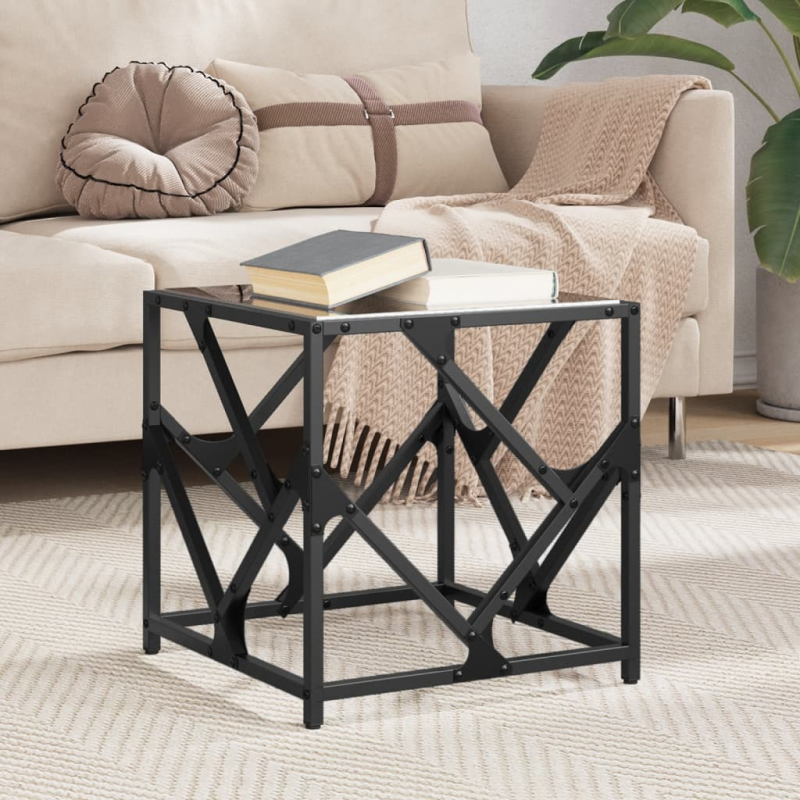 Couchtisch mit Glasplatte Schwarz 40x40x41 cm Stahl