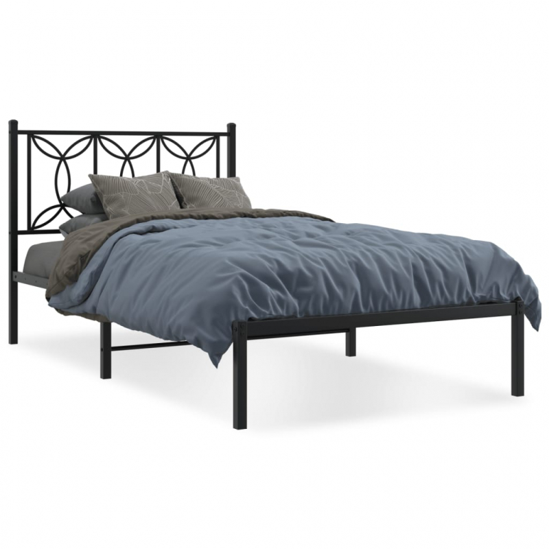 Bettgestell mit Kopfteil Metall Schwarz 107x203 cm