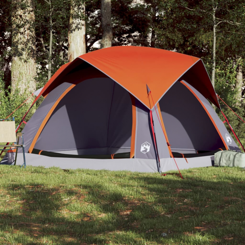 Campingzelt 4 Personen Grau und Orange Wasserdicht