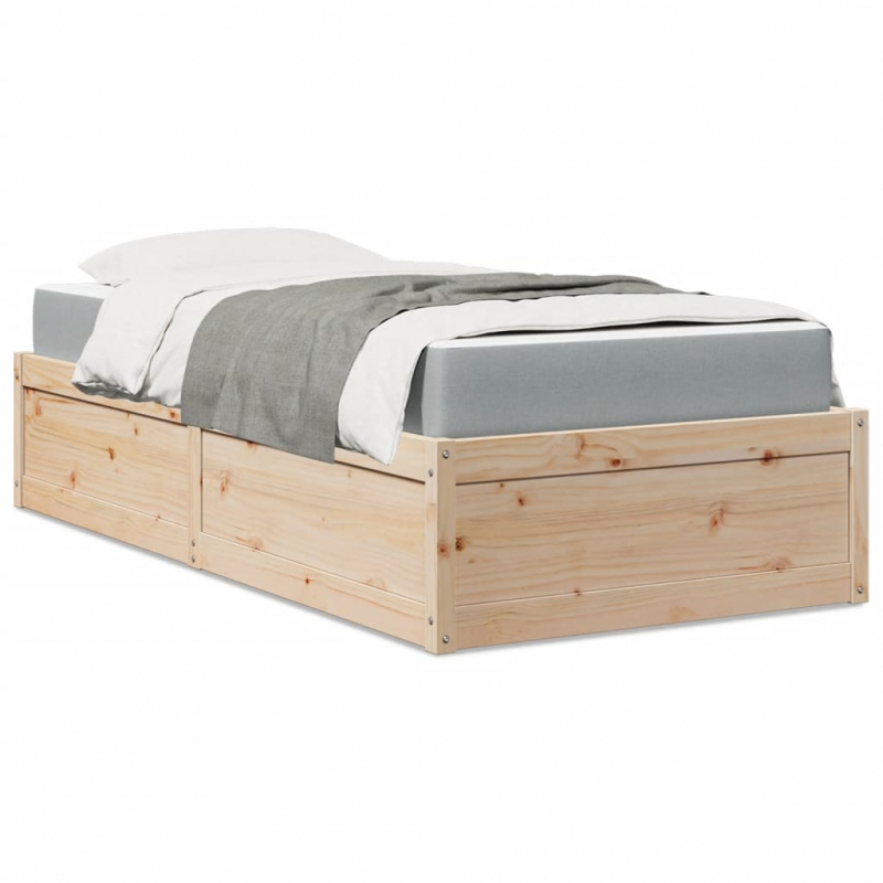 Bett mit Matratze 100x200 cm Massivholz Kiefer