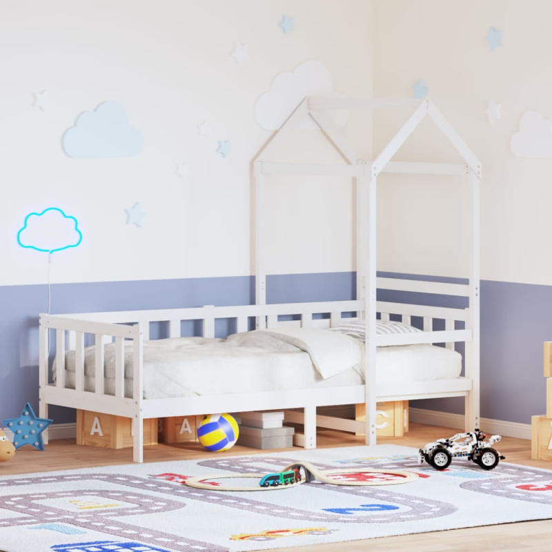 Tagesbett mit Dach Weiß 80x200 cm Massivholz Kiefer