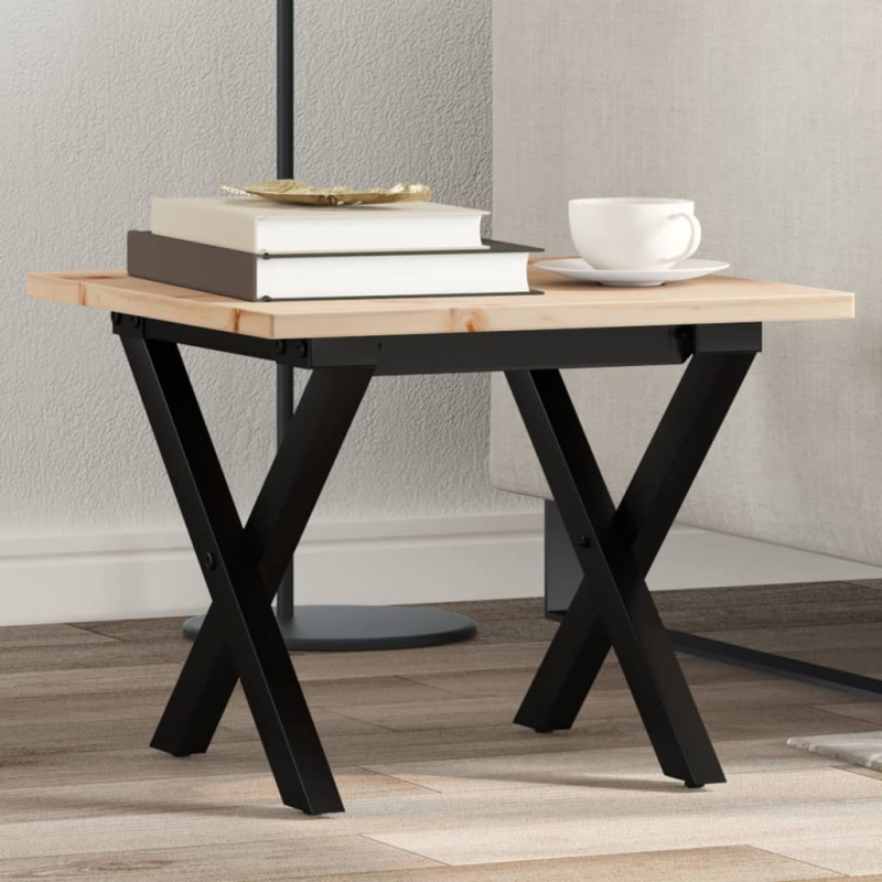 Couchtisch X-Gestell 40x40x35cm Massivholz Kiefer und Stahl