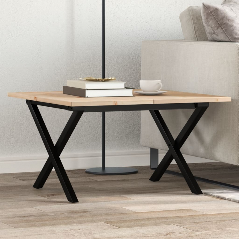 Couchtisch X-Gestell 60x60x40cm Massivholz Kiefer und Stahl