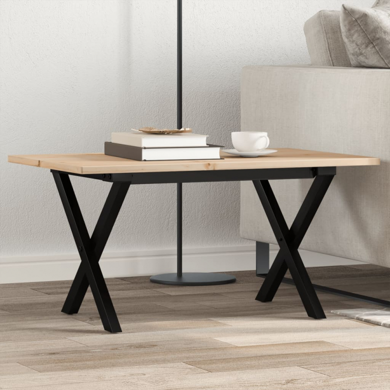 Couchtisch X-Gestell 80x50x40cm Massivholz Kiefer und Stahl