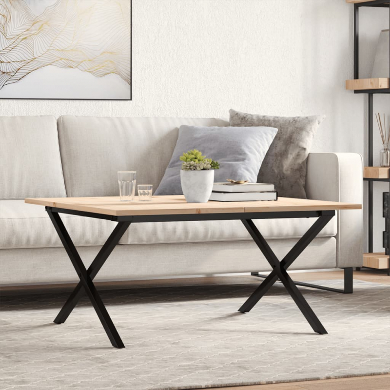 Couchtisch X-Gestell 80x80x45cm Massivholz Kiefer und Stahl