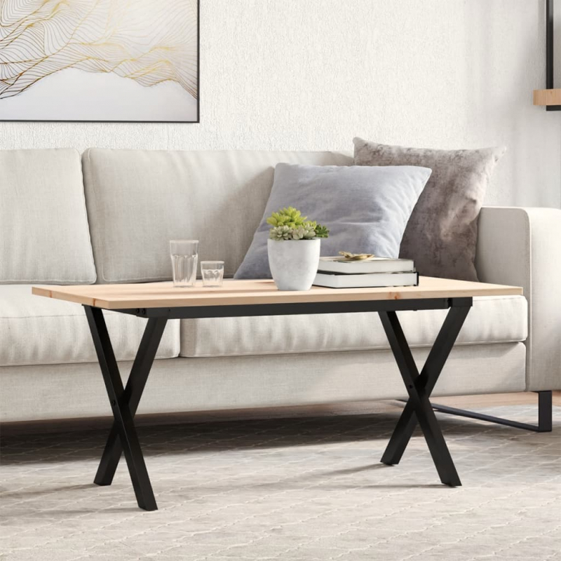 Couchtisch X-Gestell 90x40x45cm Massivholz Kiefer und Stahl