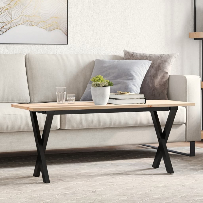 Couchtisch X-Gestell 110x40x45 cm Massivholz Kiefer & Stahl