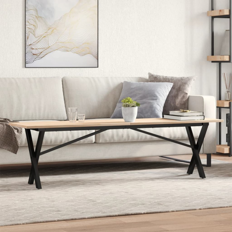 Couchtisch X-Gestell 160x40x45 cm Massivholz Kiefer & Stahl