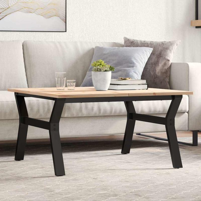 Couchtisch Y-Gestell 80x80x45cm Massivholz Kiefer und Stahl