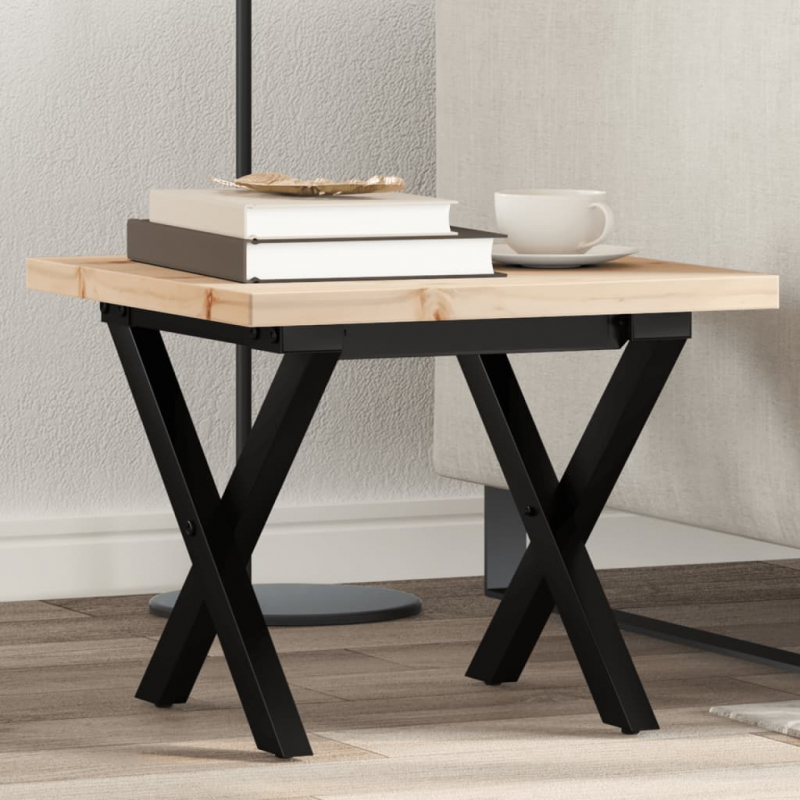 Couchtisch X-Gestell 40x40x35,5 Massivholz Kiefer und Stahl