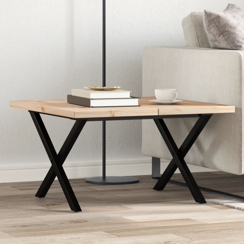 Couchtisch X-Gestell 60x60x40,5cm Massivholz Kiefer & Stahl