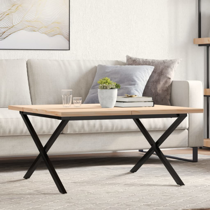 Couchtisch X-Gestell 80x80x45,5cm Massivholz Kiefer & Stahl