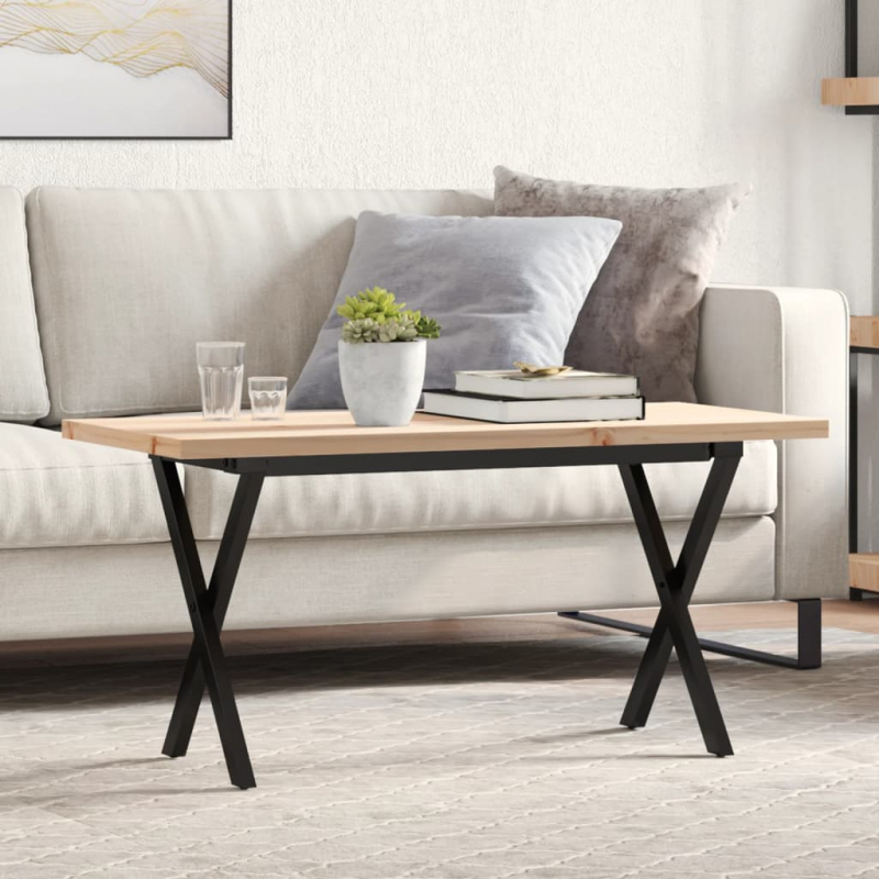 Couchtisch X-Gestell 90x40x45,5cm Massivholz Kiefer & Stahl