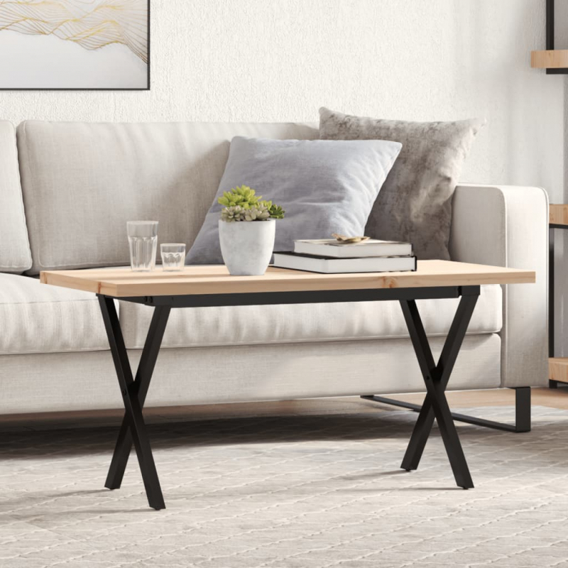 Couchtisch X-Gestell 100x50x45,5 cm Massivholz Kiefer Stahl