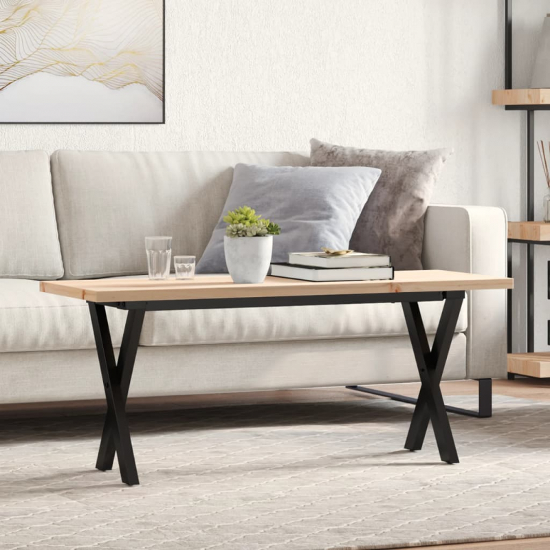 Couchtisch X-Gestell 110x40x45,5 cm Massivholz Kiefer Stahl