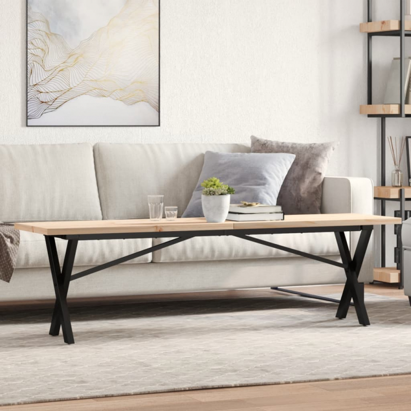 Couchtisch X-Gestell 160x40x45,5 cm Massivholz Kiefer Stahl