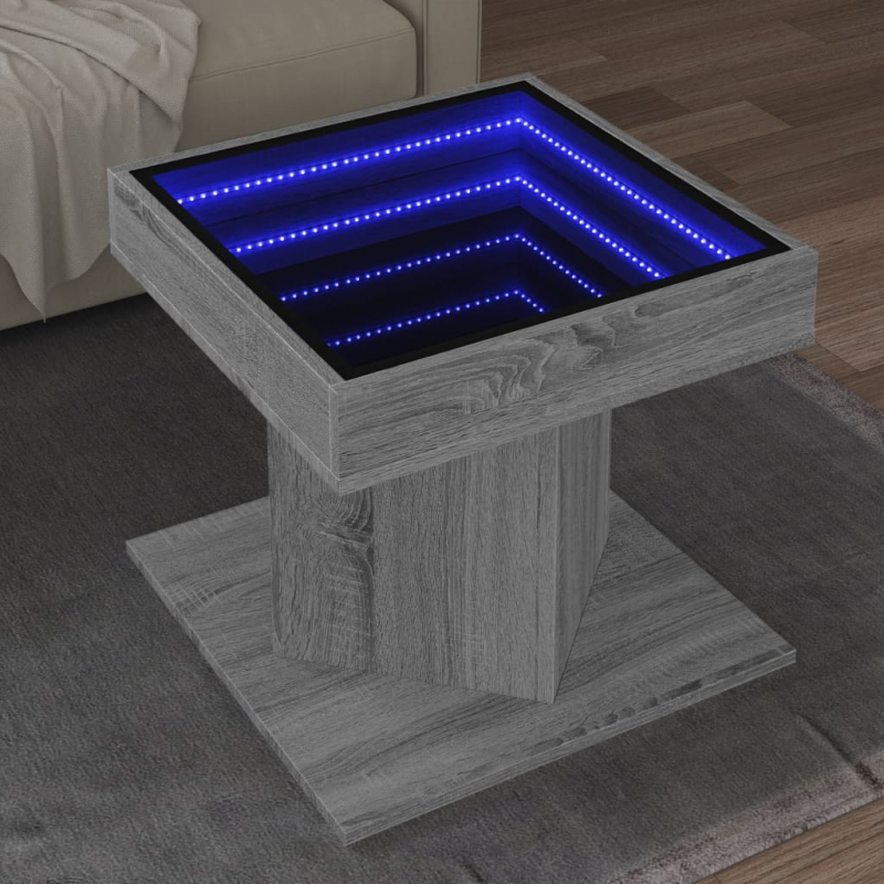 LED-Couchtisch Grau Sonoma 50x50x45 cm Holzwerkstoff