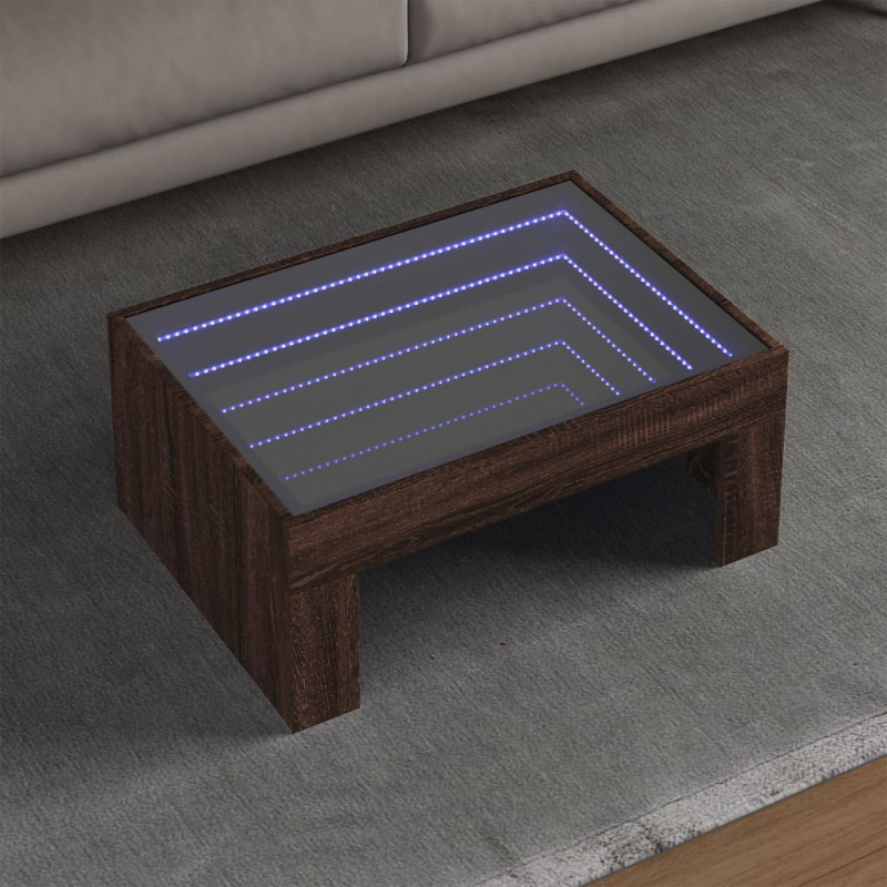 Couchtisch mit Infinity-LED Braun Eichen-Optik 70x50x30 cm