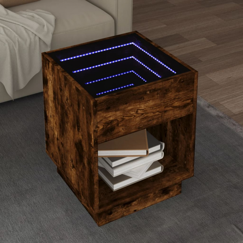 Couchtisch mit Infinity-LED Räuchereiche 40x40x50 cm
