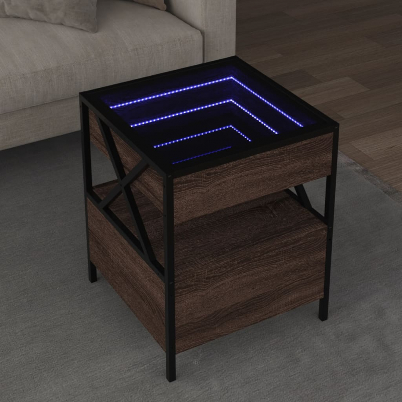 Couchtisch mit Infinity-LED Braun Eichen-Optik 40x40x51 cm