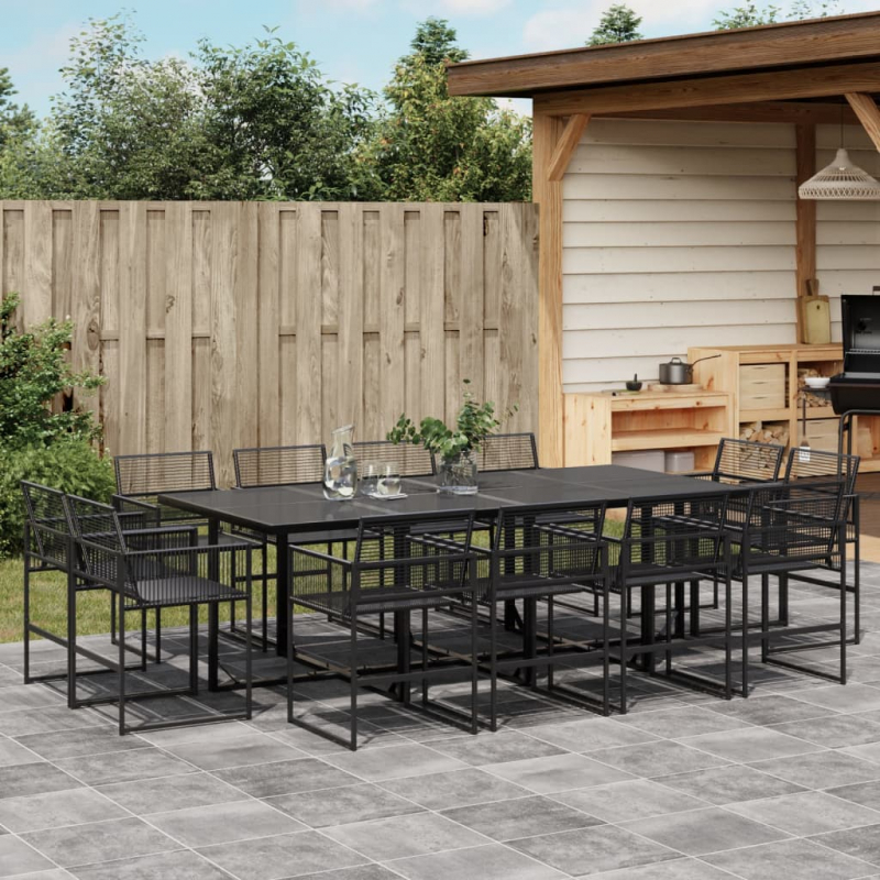 13-tlg. Garten-Essgruppe Schwarz Poly Rattan