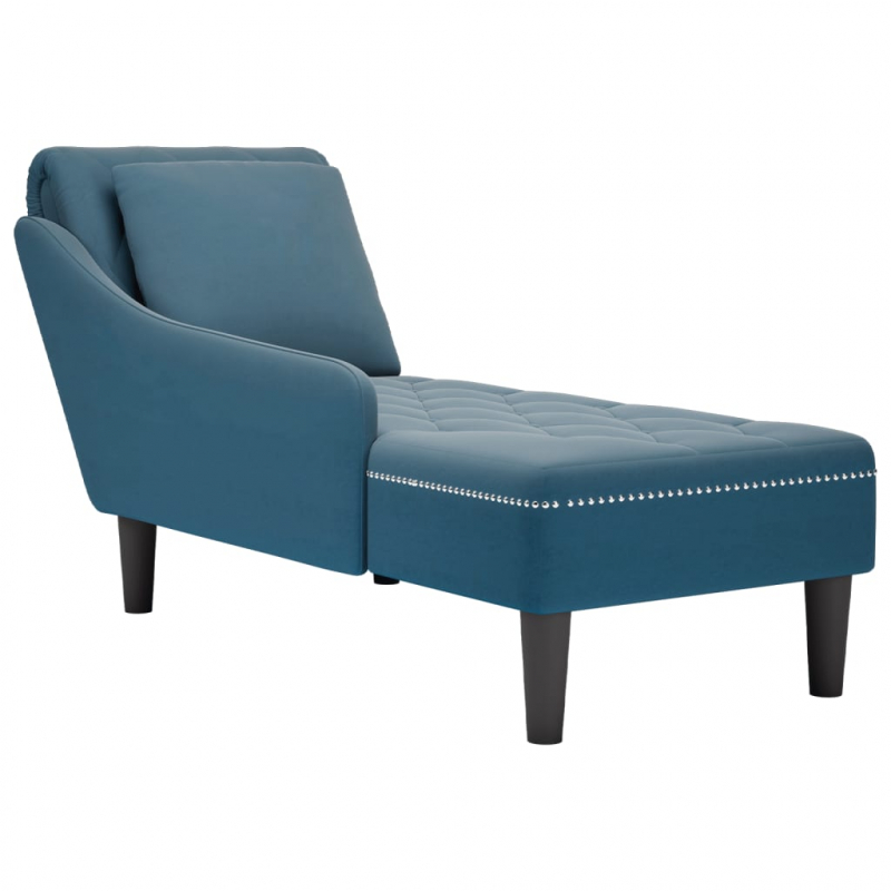 Chaiselongue mit Kissen und Rechter Armlehne Blau Samt