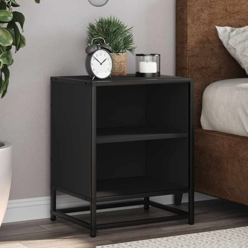 Nachttisch Schwarz 40x31x50 cm Holzwerkstoff und Metall
