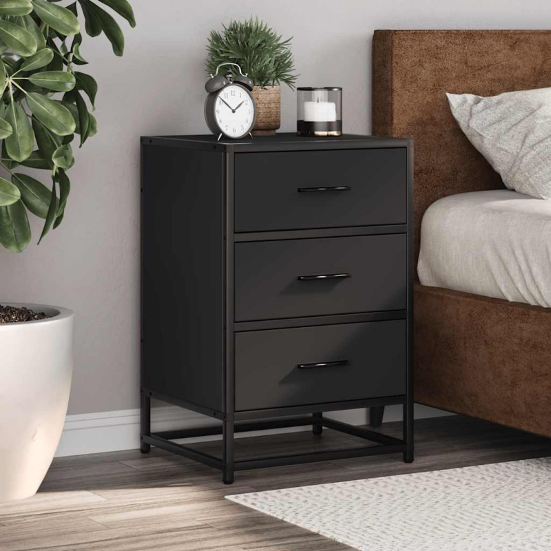 Nachttisch Schwarz 40x34,5x60 cm Holzwerkstoff und Metall