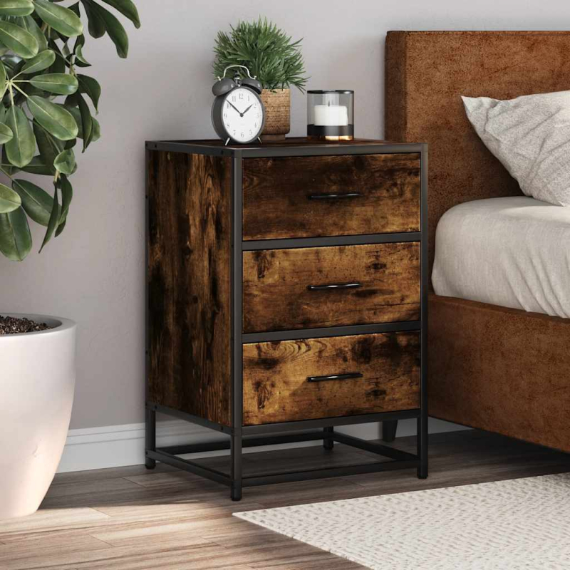 Nachttisch Räuchereiche 40x34,5x60 cm Holzwerkstoff und Metall