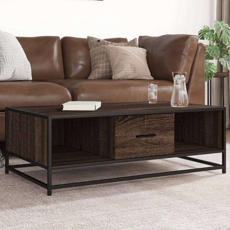 Couchtisch Braun Eichen-Optik 100x57x35 cm Holzwerkstoff Metall