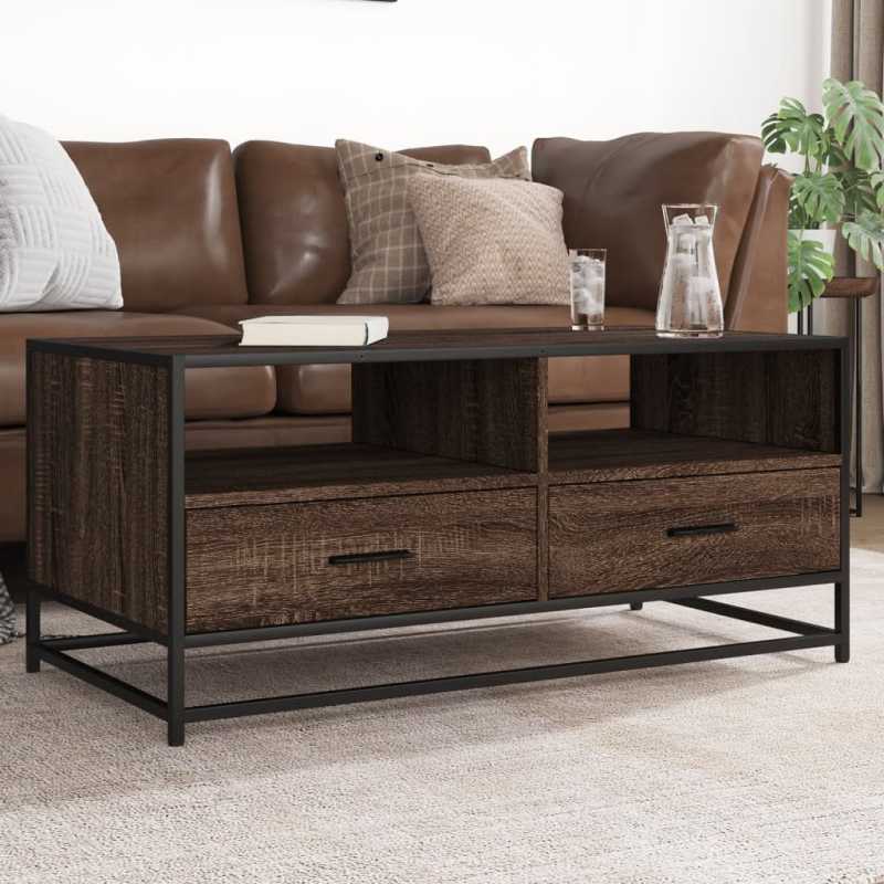 Couchtisch Braun Eichen-Optik 100x50x45 cm Holzwerkstoff Metall