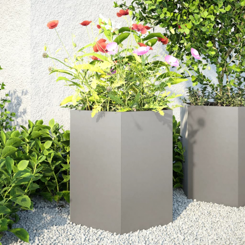 Garten-Pflanzgefäße 2 Stk.Sechseckig 46x40x45 cm Edelstahl