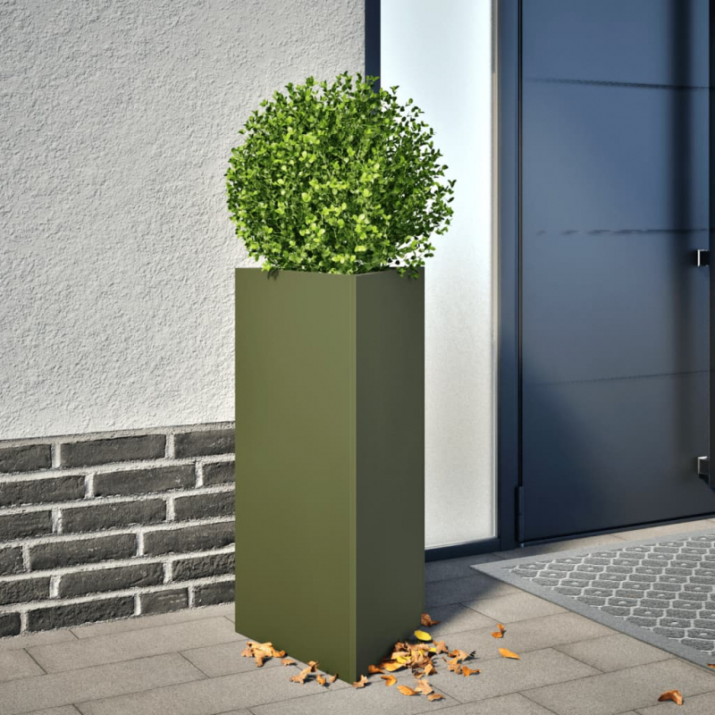 Pflanzkübel 2 Stk. Olivgrün Dreieckig 40x34,5x70 cm Stahl