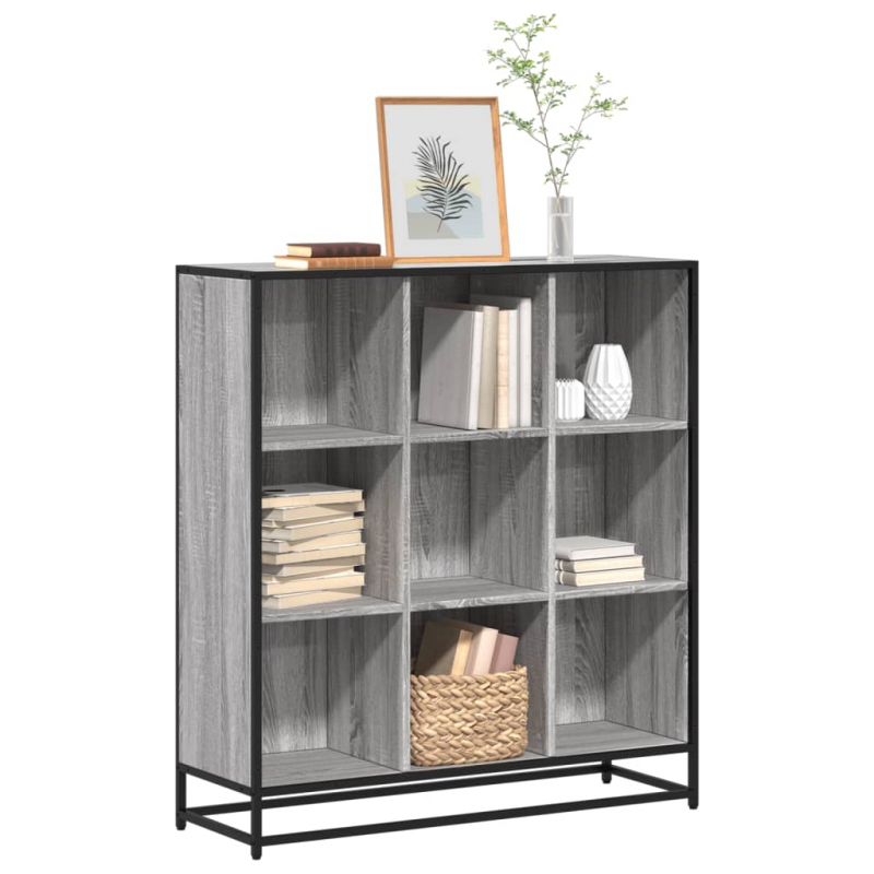 Bücherregal Grau Sonoma 97,5x33x107,5 Holzwerkstoff und Metall