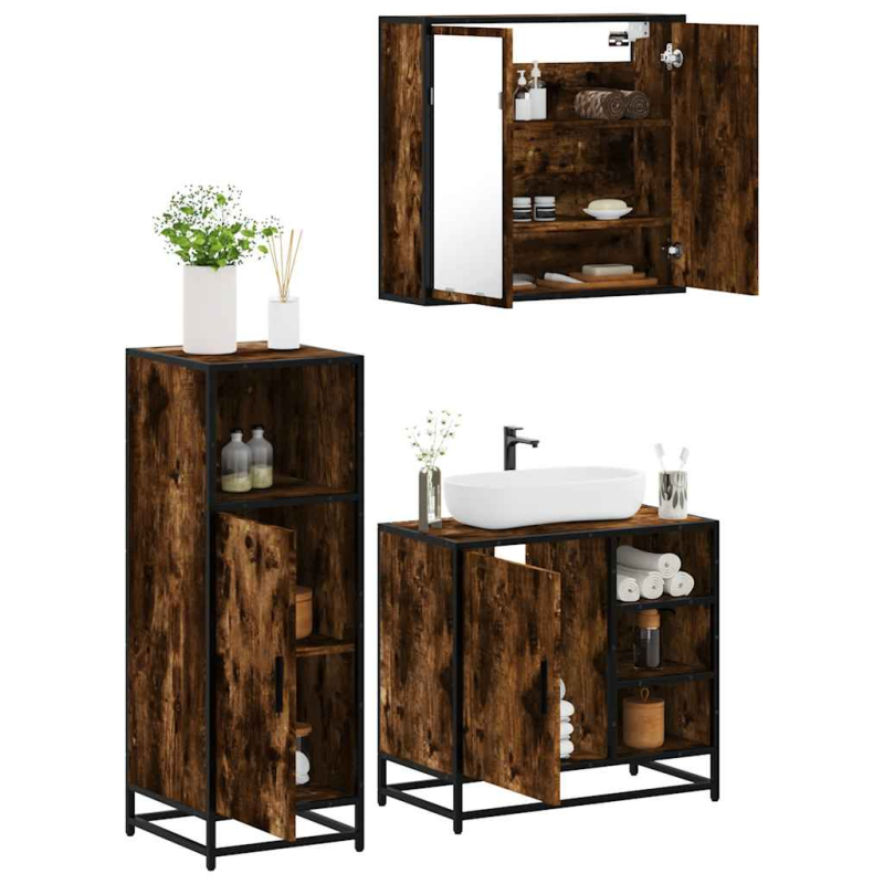 3-tlg. Badmöbel-Set Räuchereiche Holzwerkstoff