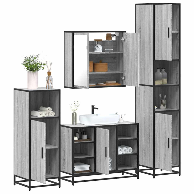 4-tlg. Badmöbel-Set Räuchereiche Holzwerkstoff