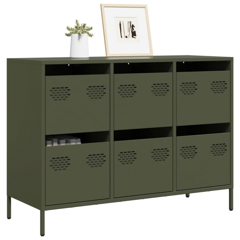 Sideboard Olivgrün 101,5x39x73,5 cm Kaltgewalzter Stahl