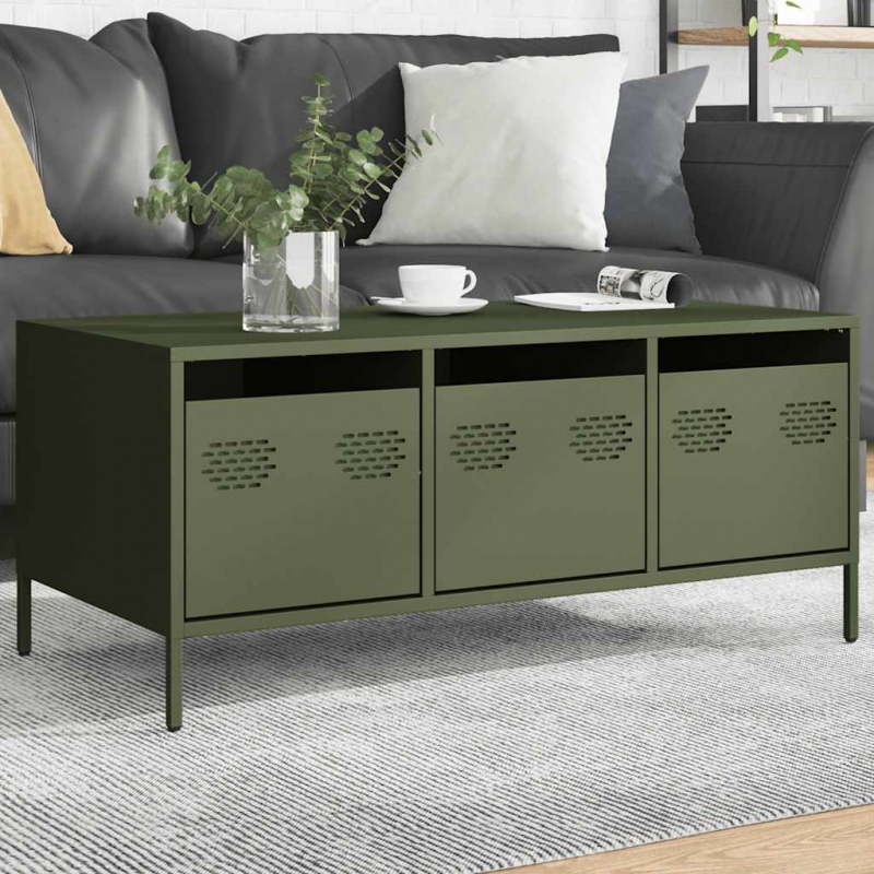 Couchtisch Olivgrün 101,5x50x43,5 cm Kaltgewalzter Stahl