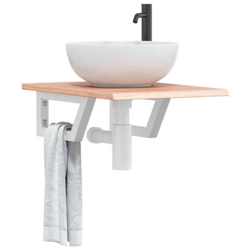 Waschtischplatte mit Halterung Stahl und Massivholz Eiche