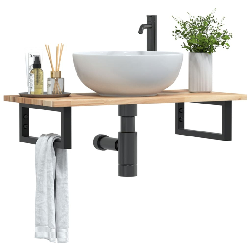 Waschbeckenregal Wandmontage Stahl und Akazienholz