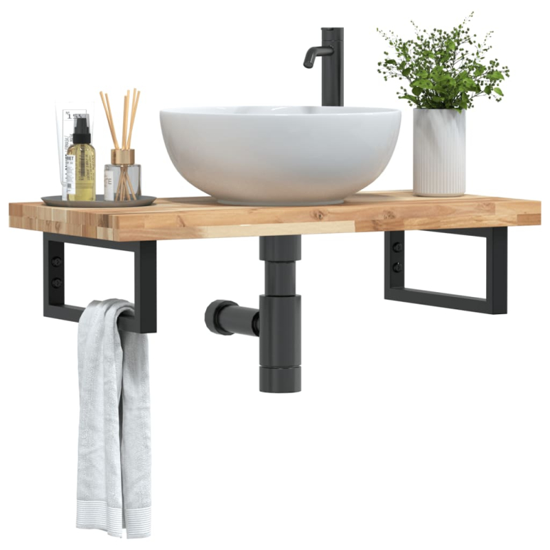 Waschbeckenregal Wandmontage Stahl und Akazienholz