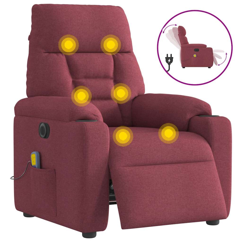 Massagesessel Elektrisch Weinrot Stoff
